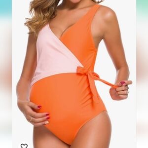 One Piece📦 Elegant V Neck Tie Front Bowknot Maternity Swimsuit - NWT